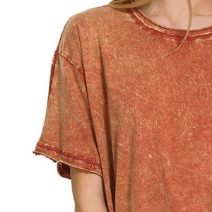 High Quality <b>Acid</b> Washed Casual T-Shirt for Women 100% Cotton Breathable Eco-Friendly <b>Drop</b> Shoulder Streetwear Wholesale Price - Product Image 4