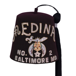Premium Shriners Maroon Fez Cap White Rhinestone Embellishment Custom Embroidered Regalia - Product Image 1
