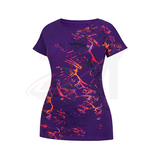 T-shirt pour femme à manches courtes, col rond, imprimé violet, coupe ample, décontracté, tricoté, 100% polyester, respirant, toutes saisons - Product Image 3
