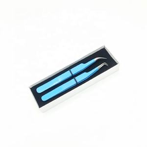 Pince à épiler pour extension de cils en acier inoxydable bleu pour bébé soins personnels Diamond Grip personnalisé Logo incurvé à 90 degrés pointe pointue Volume - Product Image 3