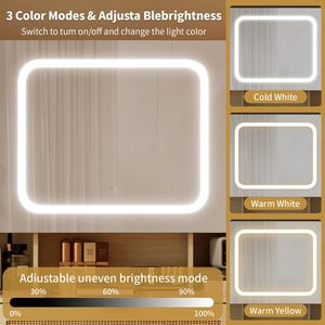 Large LED Lighted Mirror Vanity Table Set with 2 DIY Pegboards 5 Hooks Vanity Desk Charging Station for <b>Dressing</b> and Makeup - Product Image 4