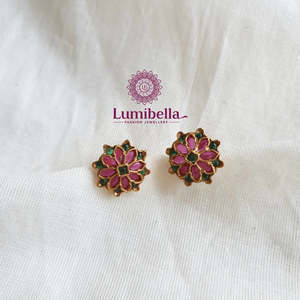 Vintage Gold Plated Brass Stud Earrings with Zircon and Pearl - Product Image 1