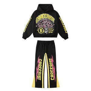 Conjunto de Sudadera con Capucha y Pantalones Deportivos para Hombre, Diseño de Letras y Estrellas Personalizadas, Impresión DTF, Bloques de Color, Cordón Ajustable, 100% Algodón, Estilo Urbano, Tendencia - Product Image 1