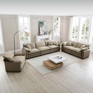 Set Divano Sezionale Oversize in Corduroy Tan a 3 Posti, Comodo e Ampio, con un Divano Singolo, un Divano a 2 Posti e un Divano a 3 Posti per Soggiorno - Product Image 3