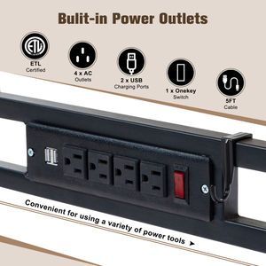 Banco da Lavoro Robusto da 60 Pollici con Piano in Legno di Gomma, Prese Elettriche, Altezza Regolabile, Capacità 2000 Libbre, Postazione di Lavoro in Legno Duro, Nuovo/Usato - Product Image 4