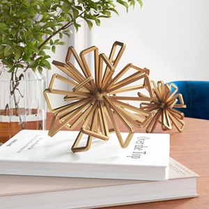 Modern Brass Geometric Sculpture Set Of 2 Artistic Tabletop Decor For Living Room Home Decor - Product Image 2