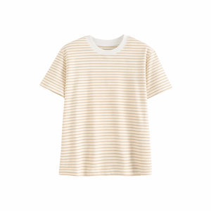 Camiseta informal de estilo urbano personalizada, marrón con rayas blancas, de manga corta, para verano, suave, transpirable, a la moda. - Product Image 1