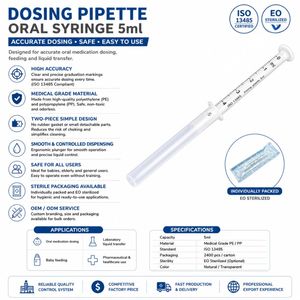 Seringue de dosage orale G002-09-58-R 5 ml, qualité médicale PE/PP, distributeur de liquide, certifiée ISO 13485, 7x150 mm. - Product Image 6