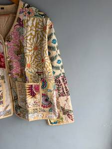 Veste Kantha réversible vintage, faite à la main, en coton, patchwork, broderie à carreaux, boutons sur le devant, vêtement d'hiver, cadeau pour elle - Product Image 5