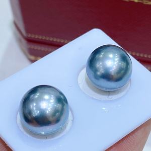 Pendientes de Perlas de Girasol Gris Platino, Chapados en Oro de 18k, 9258-9mm, Temperamento Gris Espejo Brillante con Caja de Regalo a Juego - Product Image 4