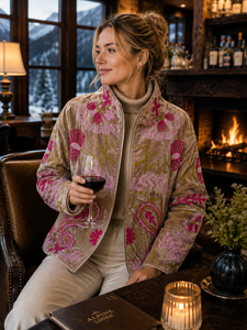 Chaqueta Bomber de Terciopelo Bordada a Mano de Lujo para Mujer |   Abrigo Artesanal Floral Premium para Otoño/Invierno |   Algodón de Diseño de Boutique - Product Image 1
