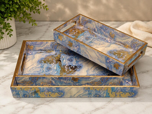 ถาดไม้เอ็มดีเอฟพิมพ์ลาย ของขวัญแต่งงาน ชุดถาดเสิร์ฟสีฟ้า ของตกแต่ง - Product Image 4