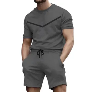 Vêtements d'été pour hommes, ensemble 2 pièces, t-shirt et short, coton respirant, tenue unisexe, ensemble assorti personnalisé pour hommes - Product Image 3
