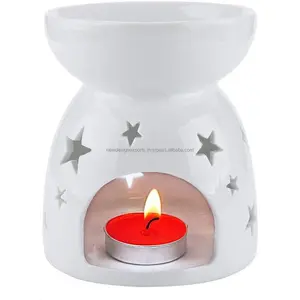 Porte-bougie en céramique, brûleur d'huile d'aromathérapie, chauffe-bougies, décoration de la maison, motif étoile blanche romantique