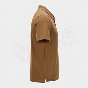 Polo en piqué à manches courtes pour homme, couleur marron, coupe classique, tricot uni, design décontracté - Product Image 3