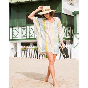 Viscose Eco-Friendly Bohemian Floral Print Woven Mini Beach <b>Kaftan</b> Manufacturer Dress V-neck Tassel Breathable Asymmetrical - Product Image 3