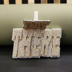 High on Demand Dat There <b>Iced</b> <b>Out</b> Pendant Necklace Gold Plated Rhinestone Letter Pendant Unisex Hiphop Style Jewelry - Product Image 3