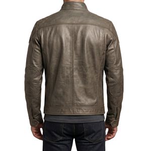 Veste en cuir pour homme, couleur taupe gris brun, finition vieillie, deux poches plaquées sur la poitrine, col chemise standard, veste de style militaire - Product Image 2