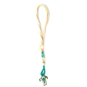 Collar con Colgante de Cruz de Cuerda de Cáñamo, Joyería Religiosa Cristiana para Oración, Unisex, con Detalles en Verde Azulado, al Mejor Precio al por Mayor - Product Image 1