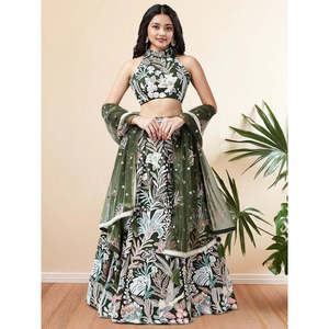 Glamorous <b>Green</b> Sequins <b>Net</b> Designer Lehenga Choli with Dupatta for Wedding - Product Image 2