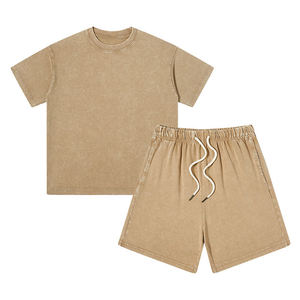 Conjunto de Pantalones Cortos y Camiseta de Verano para Hombre, Estilo Urbano, con Logotipo Personalizado, 100% Algodón, Lavado Ácido, Transpirable, con Dobladillo de Punto - Product Image 3