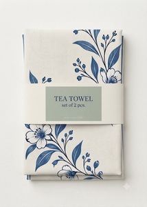 Essuie-tout en coton de qualité supérieure |   Essuie-mains de cuisine à imprimé floral botanique bleu avec bordure |   Serviette de cuisine décorative de style européen élégant - Product Image 3