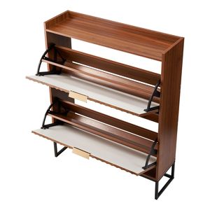 Scarpiera autoportante anti-ribaltamento in stile Mid-Century con 2 cassetti a ribalta e design scanalato - Product Image 1