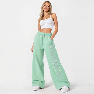 <b>Women</b> Wide Leg Sweatpants Rhinestone Print High Waist <b>Baggy</b> Sweat <b>Trouser</b> Cotton Fleece <b>Women</b> Casual Winter Wear Sweat Pants - Product Image 2