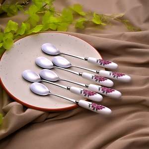 Set of 6 Lilac Flower Print Dessert Tools Elegant Spoon for Enjoying <b>Sweet</b> Treats - Product Image 2