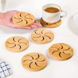 Bamboo <b>Coaster</b> Set Holder Included, Natural Bamboo Coffee <b>Coaster</b>, Beer <b>Coaster</b>, <b>Drink</b> Cup <b>Coasters</b> Set <b>for</b> Tabletop Protection - Product Image 5