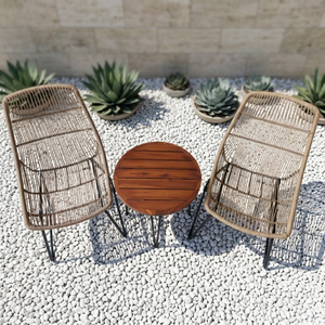 Ensemble de chaises de patio en rotin tissé à la main avec table en teck, lignes minimalistes et structure robuste - Product Image 6