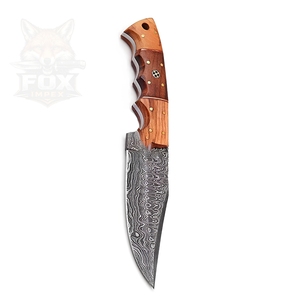 Couteau de chasse/découpeur de viande en acier Damas fait main, lame fixe à pointe clip, usage extérieur, garantie 3 ans, usage quotidien, manche en bois - Product Image 4