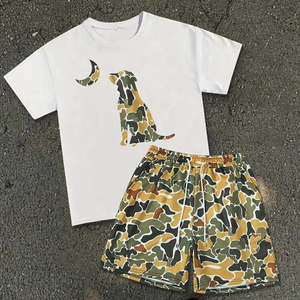 Custom Print Men Summer Matching T Shirt Shorts <b>Set</b> Soft Cotton Casual Street Style Two Piece Outfit Gym Training Sportswear - Product Image 1