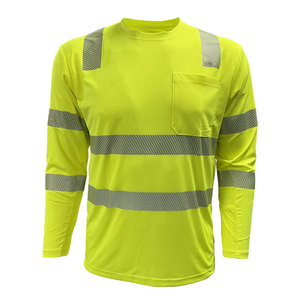 T-shirts de travail haute visibilité jaunes et noirs pour hommes, à manches longues, avec bandes réfléchissantes, faible MOQ - Product Image 3