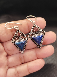Vintage Large Earrings with fancy Shape <b>Lapis</b> <b>Lazuli</b> - Product Image 5