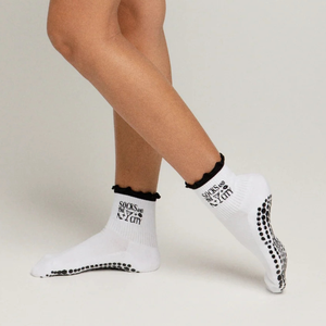 Custom Text Embroidery Letter Ruffles Cuff Pilates Socks Mid-crew Comfort Terry <b>Sole</b> Women's Grip Compression JZVINA Vietnam - Product Image 3