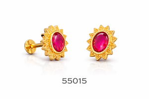 Modernos Pendientes de Botón Florales con Gema Morada en Corte Princesa y Baño de Oro para Mujer, Ideales para Fiestas - Product Image 3