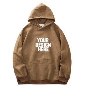 Sweat-shirt à capuche marron pour homme en coton French Terry, coupe ample, décontracté, pour l'automne, avec logo imprimé sur le devant et poche. - Product Image 1