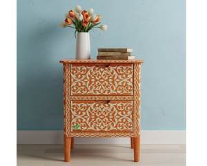 Mesita de noche de madera de lujo con incrustaciones de hueso, diseñada para dormitorios elegantes y decoración interior de primera calidad. - Product Image 1