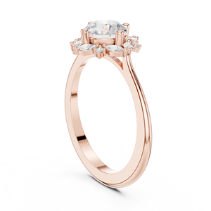 Elegante anillo de oro rosa chapado con moissanita redonda y halo de rombos, anillo de promesa solitario para mujer - Product Image 2