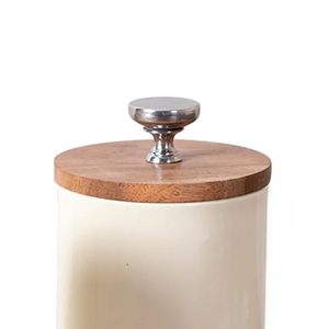 กระป๋องเก็บของในครัวพร้อมฝาไม้ ภาชนะโลหะสำหรับเก็บน้ำตาล กาแฟ ชา - Product Image 4