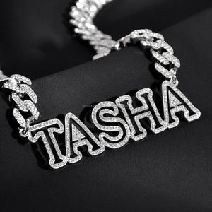 TASHA Name Pendant Necklace Lab Grown Diamond Iced Out <b>Letter</b> Design With Cuban Link Chain Luxury Hip Hop Statement Jewelry - Product Image 1
