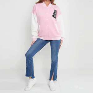 Wholesale Women Varsity Jacket Fashion Baseball Letterman <b>Coat</b> with Custom Logo Casual College Style Jacket For Streetwear - Product Image 3