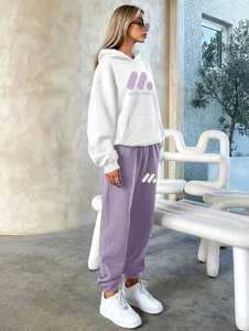 ONETEN APPARELS <b>Women's</b> <b>White</b> Oversized <b>Hoodie</b> Geometric Logo Front Pocket Cotton Knitted Autumn Style - Product Image 4