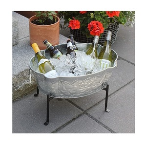 Large Oval Beverage Tub & Folding <b>Stand</b> Set – Rust-Resistant Outdoor Ice Basin for Weddings and Events - Product Image 4