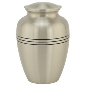Urna Funeraria Blanca Estilo Americano de Tres Bandas, 200 Pulgadas Cúbicas, Extra Grande, con Acabado Satinado y Tres Bandas Negras - Product Image 1