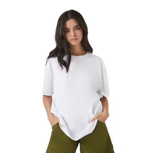 Camiseta de Talla Grande para Mujer, Verano, Algodón, Tejido de Punto, Transpirable, Corte Holgado, Cuello Redondo, Informal, Cómoda, con Logotipo Personalizado - Product Image 1