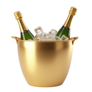Cubo de hielo redondo de acero inoxidable dorado con asas doradas, elegante enfriador de champán para fiestas y uso en bares. - Product Image 3
