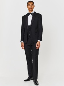 Costume de smoking noir 3 pièces pour homme en laine, simple boutonnage, col cranté, avec gilet et nœud papillon – Tenue de cérémonie - Product Image 2