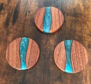 Excellent Style Wooden Resin Eco-Friendly Durable Tea Coasters Set 4 Pcs Square Shape <b>Non</b> <b>Slip</b> Tableware Drink <b>Mats</b> & Pads - Product Image 6